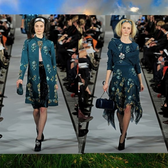 $4,000 OSCAR DE LA RENTA GORGEOUS GREEN SILK JEWEL RUNWAY DRESS US 8 M - Picture 5 of 6